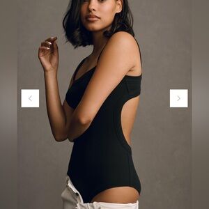 NWT Anthropologie Black Cotton Ribbed Bodysuit with Back Cutout